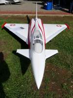 Modell des Eurofighters in der Lackierung der Schweizer Luftwaffe auf dem Flugplatz Niershorst am 11.9.2010