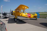 D-EQXL. Boing Stearman PT-17. Baujahr 1941. Vmax 200km/h. Reichweite 480km. Triebwerk Continental R-670. Ein sieben Zylinder Sternmotor mit 220PS. Es wurden mehr als 8500 Exemplare gebaut. Foto: ILA 2018