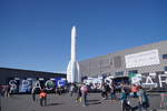 Ariane 64 Rakete (Modell) mit 4 Feststoffbooster. Ein Booster hat eine Höhe von 11,7m, einen Durchmesser von 3,4m und ein Treibstoffgewicht von 143,6t. Brennzeit 132 Sekunden. Schub 4500kN. Foto: ILA 2018