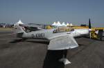 D-EBEI. Messerschmitt Bf108B-1 Taifun. Getauft auf den Namen  Elly Beinhorn . (1931 flog Elly Beinhorn in einer kleinen Sportmaschine mit 40 PS allein nach Afrika, ein Jahr spter umrundete sie als erste Pilotin die Welt, bewltigte den Himalaya, nahm Kurs auf Kalkutta, Bangkok und Bali. An Bord hatte sie Grammophon und Hutschachteln. 1935 heiratete sie den weltberhmten Rennfahrer Bernd Rosemeyer. 1907 geboren, 2007 gestorben.) 8-Zylinder V-Motor mit 240/200PS (Startleistung/Dauerleistung). Vmax 320km/h. Vreise 265km/h. Foto: ILA 2008, 30.05.2008