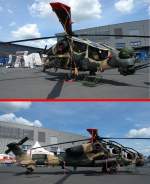 TAI T129 ATAK (Turkish Aerospace Industries , Inc.). Kampfhubschrauber mit zwei Turbinen und je 1014kW Leistung. Zwei Besatzungsmitglieder. Vreise 269km/h. Foto:25.05.2014, ILA Berlin 