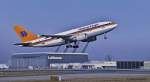 Hapag-Lloyd, D-AHLV, Airbus A310-204 beim Start in Mnchen-Riem. 05.03.1992 (Scan vom Dia)