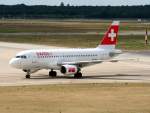Swiss A 319-112 HB-IPU bei der Ankunft auf dem Flughafen Berlin-Tegel am 14.08.2009