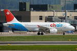 Chair Airlines, Airbus A319-112 HB-JOH, cn(MSN): 3589,
Zürich-Kloten Airport, 11.09.2019.