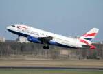 British Airways A 319-131 G-EUOH beim Start in Berlin-Tegel am 02.04.2010