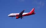 Air Berlin mit Airbus A319-112 D-ABGG beim Landeanflug zum Flughafen Berlin-Tegel, 30.06.08.