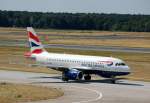 British Airways ist gerade gelandet mit A319-131 G-EUPC und auf dem Weg zum Gate, Flughafen Berlin Tegel, 05.07.08.