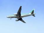 Alitalia mit Airbus A319-112 I-BIMH beim Landeanflug zum Flughafen Berlin-Tegel, 04.09.08 ca 12:10 ber Berlin-Pankow.