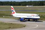 British Airways A 320-232 G-EUUG bei der Ankunft auf dem Flughafen Berlin-Tegel am 12.09.2009