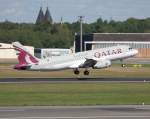 Qatar Airways A 320-232 A7-AHA beim Start in Berlin-Tegel am 05.09.2010