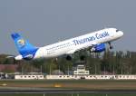 Thomas Cook Airlines Belgium A 320-214 OO-TCI beim Start in Berlin-Tegel am 21.04.2011