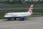 British Airways A 320-232 G-EUYH bei der Ankunft in Berlin-Tegel am 30.04.2011