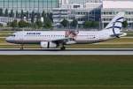 Aegean Airlines, SX-DVV  Cleisthenes , Airbus A 320-232 mit Werbung fr das Akropolis Museum bei der Landung in MUC aus Athen (ATH) 10.09.2012