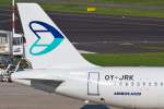 Adria Airways (JP-ADR), OY-JRK, Airbus, A 320-231 (Seitenleitwerk/Tail ~ geleast von DX-DAT), 22.08.2015, DUS-EDDL, Düsseldorf, Germany