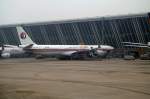 Der A340-600 der China Eastern hat am Flughafen Shanghai angedockt