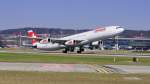 Airbus A340-313X der Swiss am 21.03.2011 beim Start vom Flughafen Zrich.