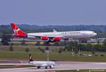 Virgin Atlantic Airways, G-VBLU  Soul Sister , A340-642 im Landeanflug in MUC aus London-Gatwick (LGW) 19.05.2012