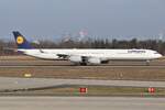 Lufthansa A340-600 D-AIHT erreicht den Frankfurter Flughafen am 03.03.2024