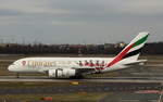 Emirates, A6-EUA, (c/n 211),Airbus A 380-861,26.02.2017, DUS-EDDL, Düsseldorf, Germany (Arsenal London logojet) 