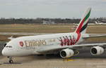 Emirates, A6-EUA, (c/n 211),Airbus A 380-861,26.02.2017, DUS-EDDL, Düsseldorf, Germany (Arsenal London logojet) 