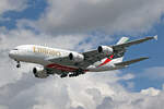Emirates, A6-EVL, Airbus A380-842, msn: 261, 05.Juli 2023, LHR London Heathrow, United Kingdom.