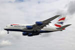 British Airways, G-XLEF, Airbus A380-841, msn: 151, 06.Juli 2023, LHR London Heathrow, United Kingdom.