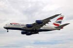 British Airways, G-XLEB, Airbus A380-841, msn: 121, 08.Juli 2023, LHR London Heathrow, United Kingdom.