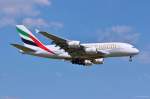 A6-EEF / Emirates / A380-861 in MUC im Landeanflug aus Dubai (DXB) 23.07.2013