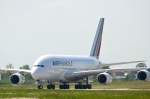 Der Air France  Airbus A380 F-WWSV aufgenommen am 21.05.14 bei Airbus Hamburg Finkenwerder.