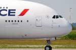 Nase des Air France Airbus A380 F-WWSV aufgenommen in Hamburg Finkenwerder am 21.05.14 