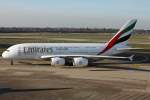 Emirates A380 (Reg. A6-EOK) in Düsseldorf am 18.01.2016