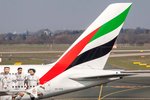 Emirates (EK-UAE), A6-EOA, Airbus, A 380-861 (Seitenleitwerk/Tail ~ Real Madrid-St.), 10.03.2016, DUS-EDDL, Düsseldorf, Germany 