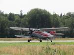 Antonov AN-2 INTERFLUG DDR-SKD (D-FOND) nach der Landung auf dem ehemaligen russischen Militärflugplatz (EDBT / Sonderlandeplatz) Allstedt. Aufgenommen beim Flugplatzfest, 26.August 2017.