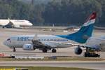 Luxair, LX-LGS, Boeing, 737-7C9 wl,  Chateau de Schengen.  MUC-EDDM, München, 20.08.2018, Germany