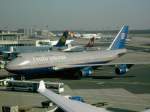 Pushback einer 747-400 von United in Frankfurt im Februar 2005