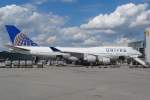 N181UA United Airlines Boeing 747-422  in Frankfurt am 16.07.2014 während der Abfertigung