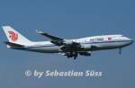Air China B747-400 B-2472 with the chinese president onboard is comming inbound Dusseldorf from Berlin-Tegel on a sunny day in August 2014.