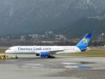 Eine Boeing 757-200 der Thomas Cook fotografiert auf dem Flughafen Innsbruck Kranebitten am 08.03.08.