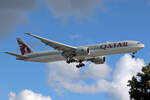 Qatar Airways, A7-BEX, Boeing B777-3DZER, msn: 65305/1565, 05.Juli 2023, LHR London Heathrow, United Kingdom.