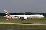Emirates, A6-EGO, Boeing, 777-300 ER (1000th-777 Sticker), 11.08.2012, DUS-EDDL, Düsseldorf, Germany     