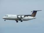Ein BAe 146-200 Jumbolino der Lufthansa Regional / Eurowings (D-AEWP) beim Landeanflug auf Frankfurt am Main am 07.08.2008.
