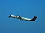 SX-OBA von Olypic Airlines, eine De Havilland Canada DHC-8-300 startet am 19.06.2012 von Rhodos auf dem Flug nach Athen.