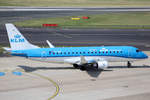 KLM-Cityhopper, PH-EXO, Embraer, 175-STD (170-200) ~ 100-years KLM-Sticker / neue WA-Lackierung, DUS-EDDL, Düsseldorf, 21.08.2019, Germany 