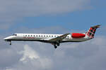 Loganair, G-SAJN, Embraer ERJ-145, msn: 145207, 05.Juli 2023, LHR London Heathrow, United Kingdom.