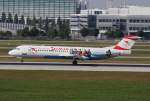 Austrian Arrows, OE-LVM, Fokker 100 bei der Landung in MUC aus Wien (VIE) 10.09.2012