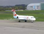 Sonderchater zur AERO2013 in Friedrichshafen, diese Fokker 50 der Austrian Arlines kam aus Graz, hier bei der Landung in Friedrichshafen, 27.04.2013
