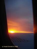 Flug in den Sonnenuntergang am 8.2.2008: von Kopenhagen nach Hamburg beim Start in Kopenhagen