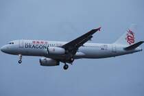 Dragonair Airbus A320 F-WWDN hat seinen Testflug beendent und befindet sich nun wieder im Anflug auf das Airbuswerk in Finkenwerder.Aufgenommen am 26.10.09