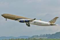 Gulf Air, Airbus A340-313X auf dem Rckflug nach einem Aufenthalt bei SRTechnics  (ZRH 13.7.2007)