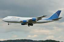 FOCUS AIR, Boeing 747-2F6B(SCD), N535FC, im Endanflug auf Rwy 28 (ZRH 28.7.2007
